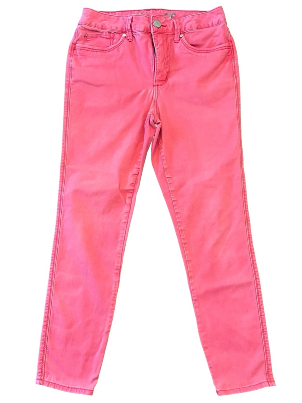 7 FOR ALL MANKIND Coral Pink High Rise Cropped Skinny Jeans, Size 6.